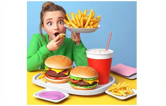 Girl Enjoying Meal 3D Character Design Illustration